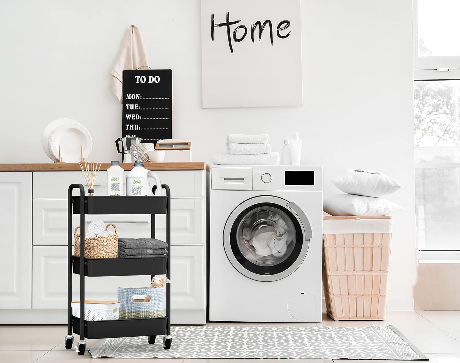 CAXXA 3-Tier Rolling Metal Storage Organizer - Mobile Utility Cart Kitchen Cart with Caster Wheels, White - Grand Goldman