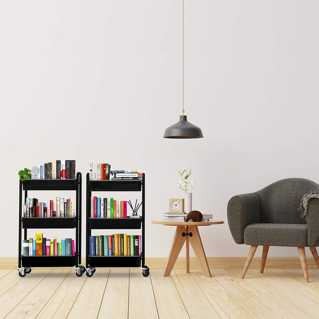 CAXXA 3-Tier Rolling Metal Storage Organizer - Mobile Utility Cart Kitchen Cart with Caster Wheels, White - Grand Goldman