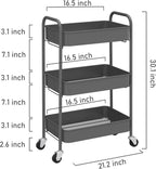 CAXXA 3-Tier Rolling Metal Storage Organizer - Mobile Utility Cart Kitchen Cart with Caster Wheels, White - Grand Goldman