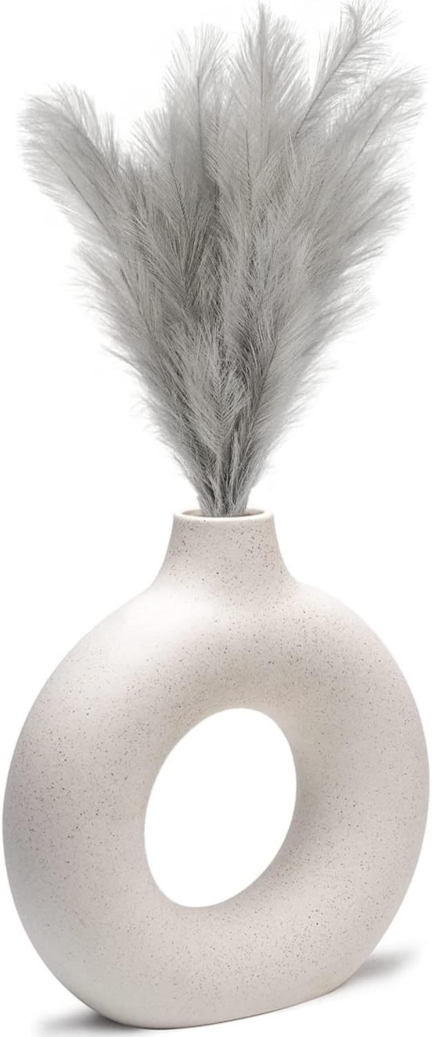 CEMABT Black Donut Vase Hollow Ceramic Vase for Flowers Handmade Minimalist Boho ins Style Modern Home Decor for Wedding Dinner Table Party Living Room Office Bedroom（M - Grand Goldman