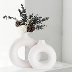 CEMABT Black Donut Vase Hollow Ceramic Vase for Flowers Handmade Minimalist Boho ins Style Modern Home Decor for Wedding Dinner Table Party Living Room Office Bedroom（M - Grand Goldman