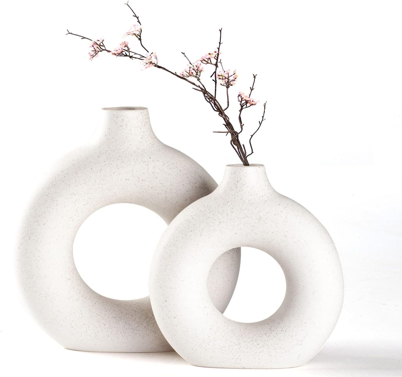CEMABT Black Donut Vase Hollow Ceramic Vase for Flowers Handmade Minimalist Boho ins Style Modern Home Decor for Wedding Dinner Table Party Living Room Office Bedroom（M - Grand Goldman