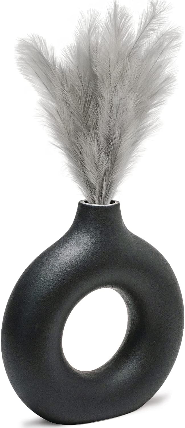 CEMABT Black Donut Vase Hollow Ceramic Vase for Flowers Handmade Minimalist Boho ins Style Modern Home Decor for Wedding Dinner Table Party Living Room Office Bedroom（M - Grand Goldman