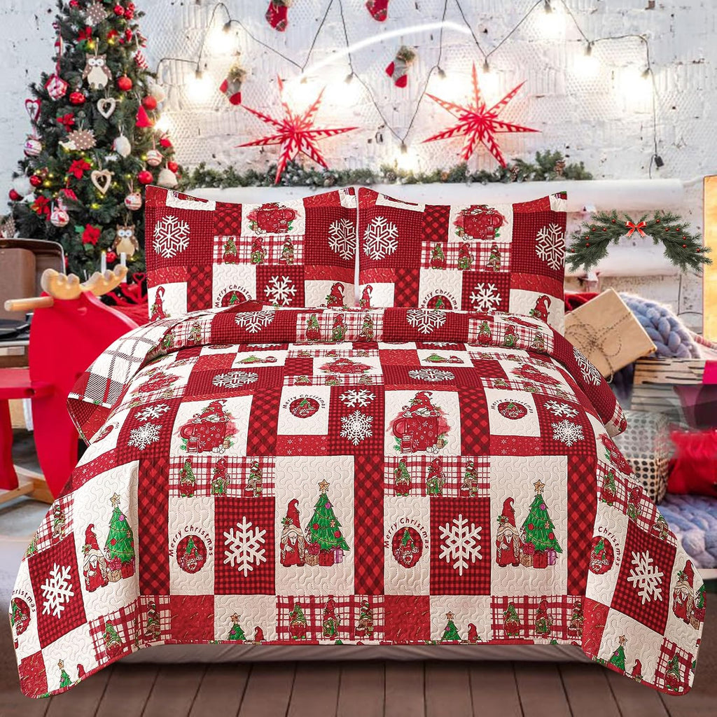 CHESITY King Christmas Bedding Christmas Deer Bedding Sets Reindeer Quilt Holiday Christmas Bedspread Blanket Coverlet Comforter Set for Winter Snowflakes Lantern Pattern (96"x108") - Grand Goldman