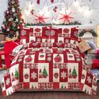 CHESITY King Christmas Bedding Christmas Deer Bedding Sets Reindeer Quilt Holiday Christmas Bedspread Blanket Coverlet Comforter Set for Winter Snowflakes Lantern Pattern (96"x108") - Grand Goldman