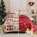 CHESITY King Christmas Bedding Christmas Deer Bedding Sets Reindeer Quilt Holiday Christmas Bedspread Blanket Coverlet Comforter Set for Winter Snowflakes Lantern Pattern (96"x108") - Grand Goldman