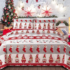 CHESITY King Christmas Bedding Christmas Deer Bedding Sets Reindeer Quilt Holiday Christmas Bedspread Blanket Coverlet Comforter Set for Winter Snowflakes Lantern Pattern (96"x108") - Grand Goldman