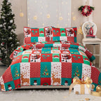 CHESITY King Christmas Bedding Christmas Deer Bedding Sets Reindeer Quilt Holiday Christmas Bedspread Blanket Coverlet Comforter Set for Winter Snowflakes Lantern Pattern (96"x108") - Grand Goldman