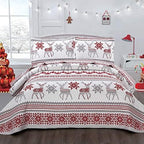 CHESITY King Christmas Bedding Christmas Deer Bedding Sets Reindeer Quilt Holiday Christmas Bedspread Blanket Coverlet Comforter Set for Winter Snowflakes Lantern Pattern (96"x108") - Grand Goldman