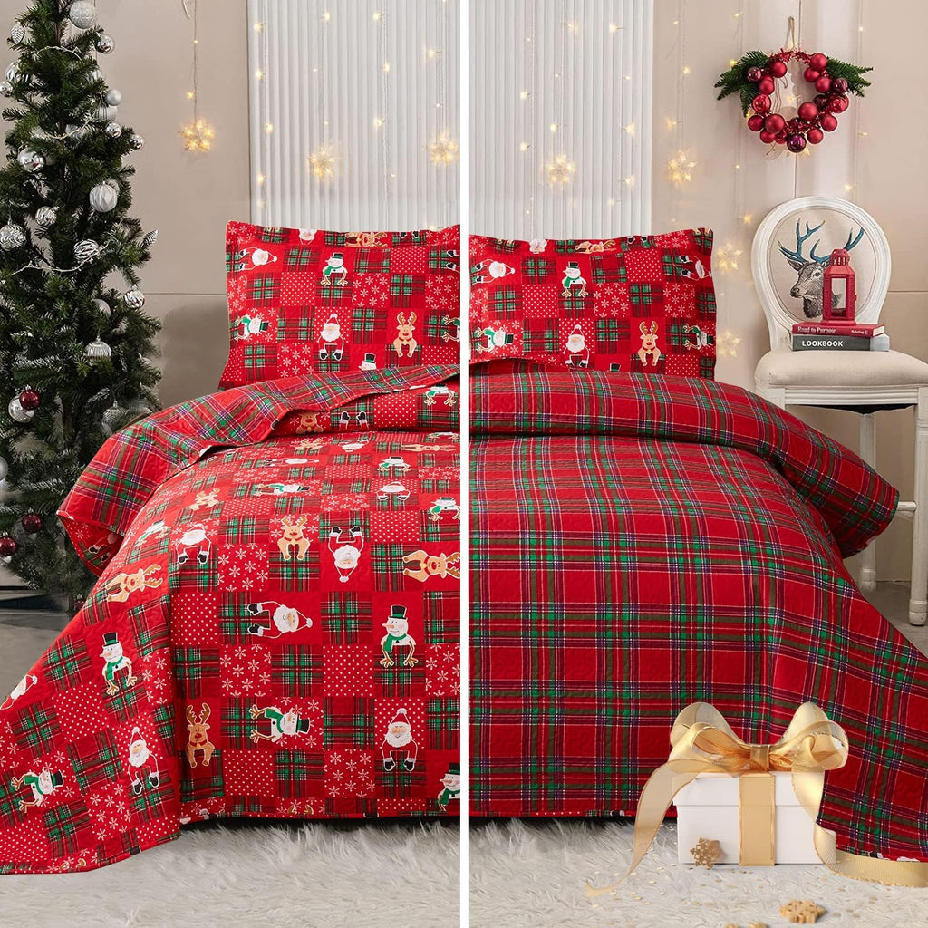 CHESITY King Christmas Bedding Christmas Deer Bedding Sets Reindeer Quilt Holiday Christmas Bedspread Blanket Coverlet Comforter Set for Winter Snowflakes Lantern Pattern (96"x108") - Grand Goldman