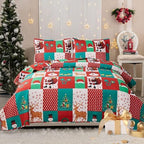 CHESITY King Christmas Bedding Christmas Deer Bedding Sets Reindeer Quilt Holiday Christmas Bedspread Blanket Coverlet Comforter Set for Winter Snowflakes Lantern Pattern (96"x108") - Grand Goldman