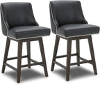 CHITA Counter Height Swivel Barstools, FSC Certified 26" H Seat Height Upholstered Bar Stools Set of 2, Faux Leather in Creamy Grey - Grand Goldman