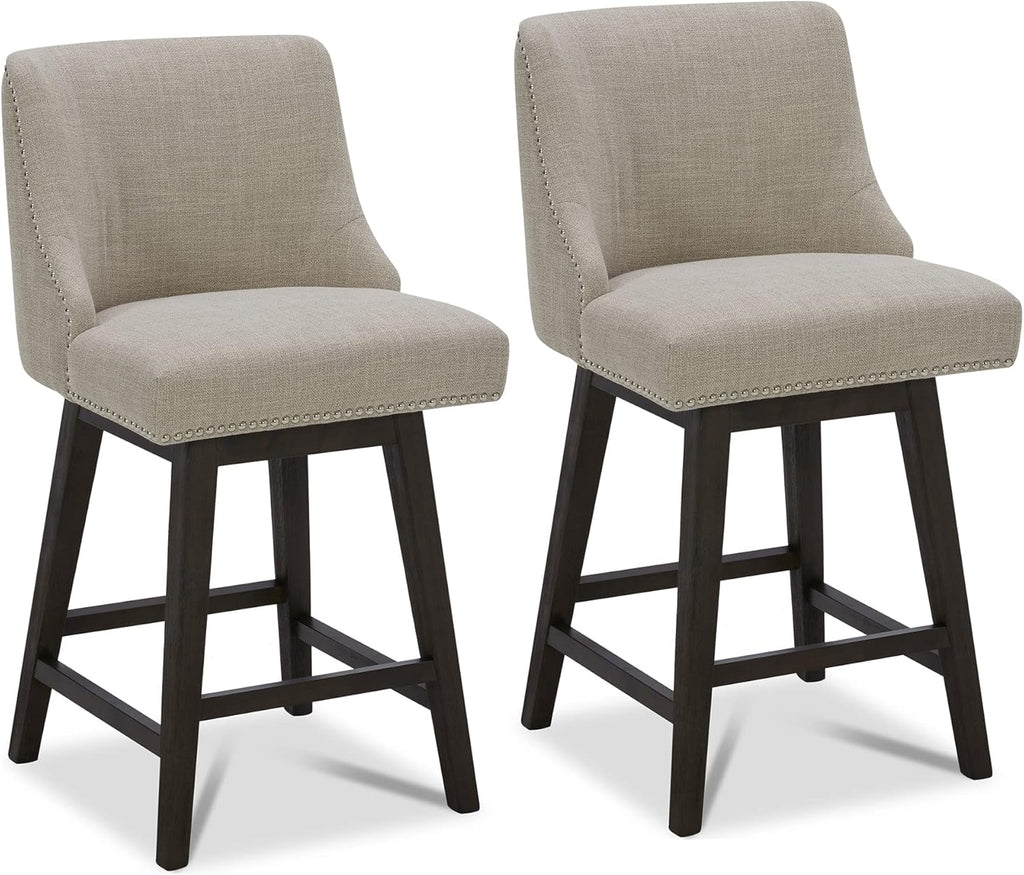 CHITA Counter Height Swivel Barstools, FSC Certified 26" H Seat Height Upholstered Bar Stools Set of 2, Faux Leather in Creamy Grey - Grand Goldman