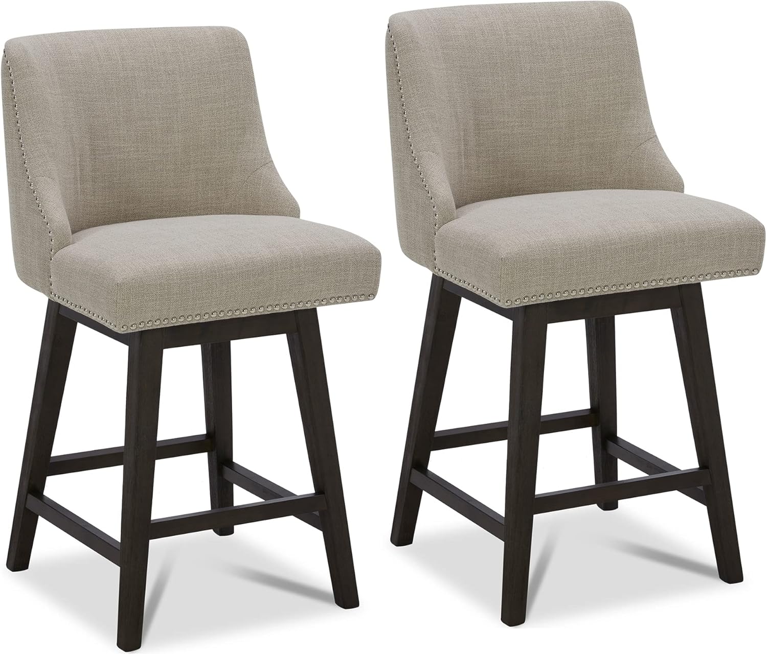 CHITA Counter Height Swivel Barstools, FSC Certified 26" H Seat Height Upholstered Bar Stools Set of 2, Faux Leather in Creamy Grey - Grand Goldman