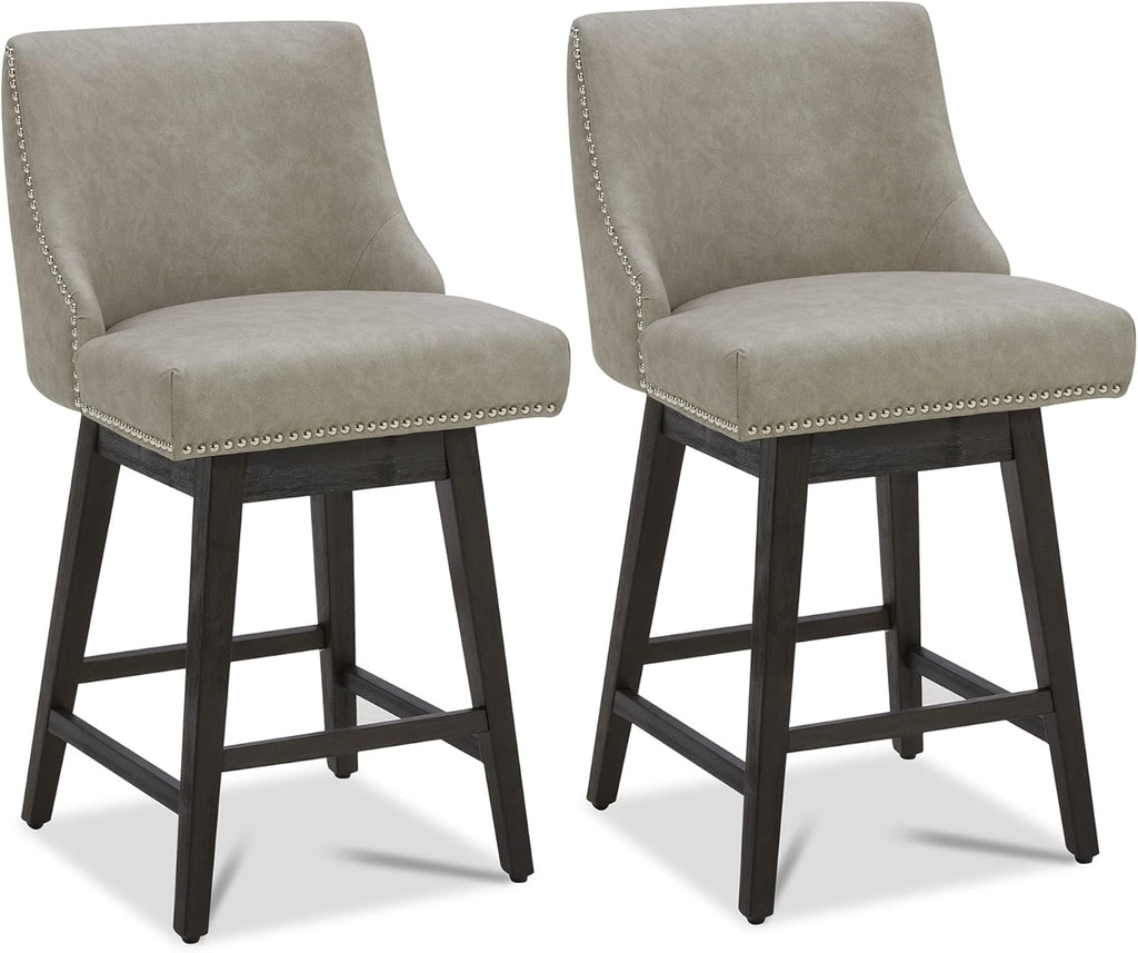 CHITA Counter Height Swivel Barstools, FSC Certified 26" H Seat Height Upholstered Bar Stools Set of 2, Faux Leather in Creamy Grey - Grand Goldman