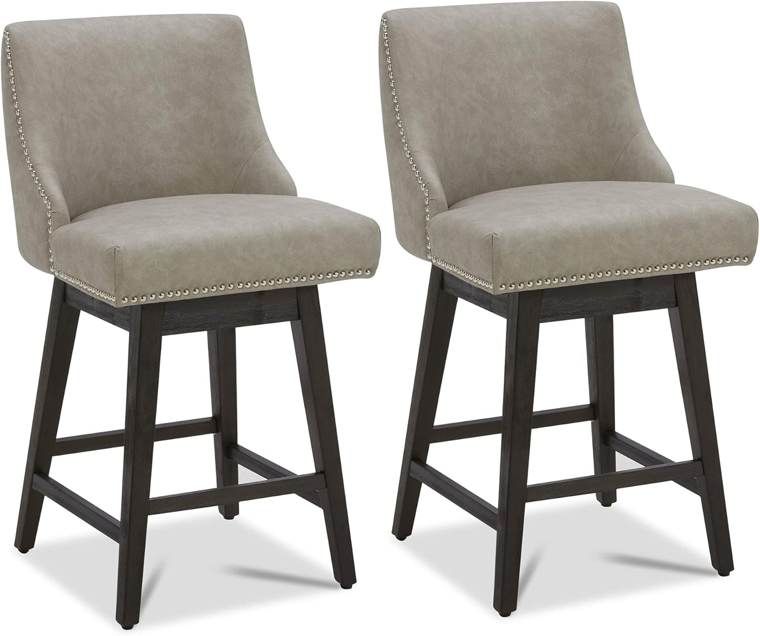 CHITA Counter Height Swivel Barstools, FSC Certified 26" H Seat Height Upholstered Bar Stools Set of 2, Faux Leather in Creamy Grey - Grand Goldman