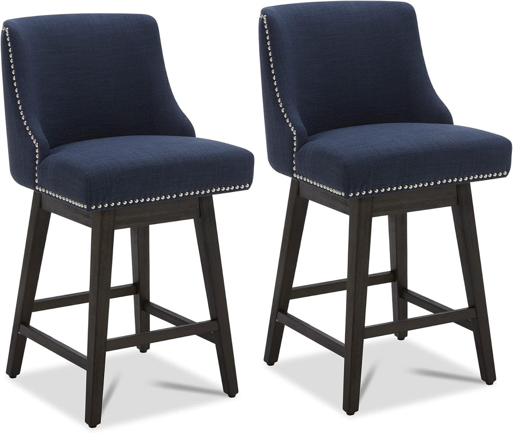 CHITA Counter Height Swivel Barstools, FSC Certified 26" H Seat Height Upholstered Bar Stools Set of 2, Faux Leather in Creamy Grey - Grand Goldman