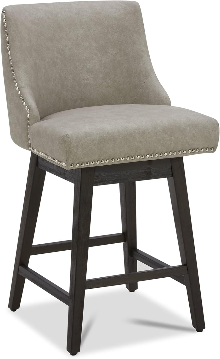 CHITA Counter Height Swivel Barstools, FSC Certified 26" H Seat Height Upholstered Bar Stools Set of 2, Faux Leather in Creamy Grey - Grand Goldman