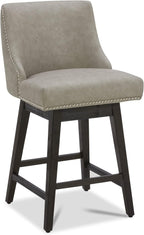 CHITA Counter Height Swivel Barstools, FSC Certified 26" H Seat Height Upholstered Bar Stools Set of 2, Faux Leather in Creamy Grey - Grand Goldman