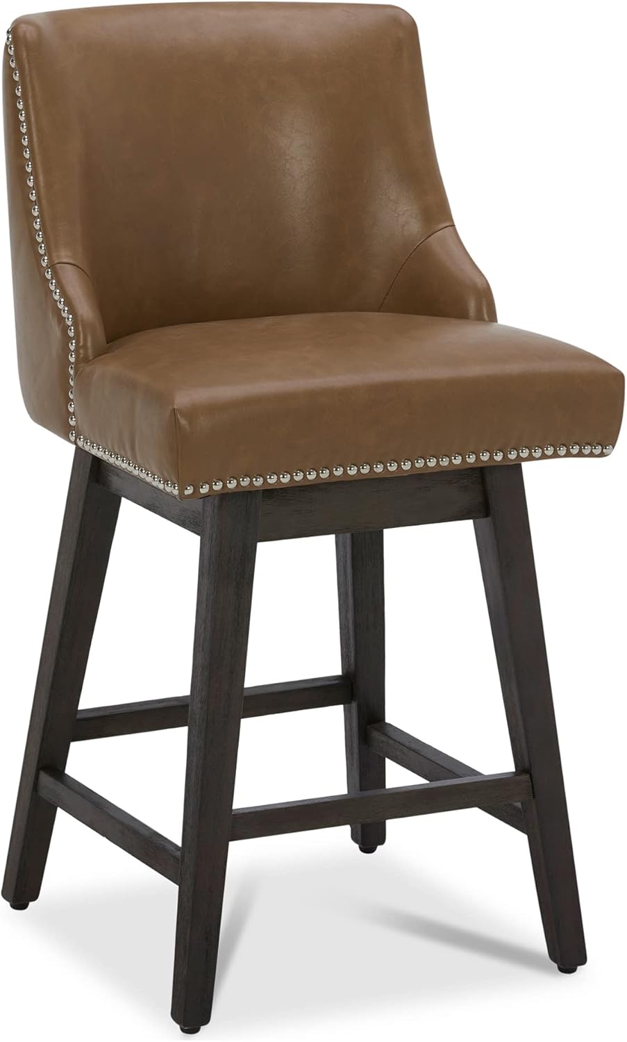 CHITA Counter Height Swivel Barstools, FSC Certified 26" H Seat Height Upholstered Bar Stools Set of 2, Faux Leather in Creamy Grey - Grand Goldman