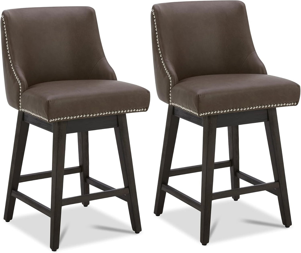 CHITA Counter Height Swivel Barstools, FSC Certified 26" H Seat Height Upholstered Bar Stools Set of 2, Faux Leather in Creamy Grey - Grand Goldman