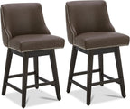 CHITA Counter Height Swivel Barstools, FSC Certified 26" H Seat Height Upholstered Bar Stools Set of 2, Faux Leather in Creamy Grey - Grand Goldman