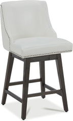 CHITA Counter Height Swivel Barstools, FSC Certified 26" H Seat Height Upholstered Bar Stools Set of 2, Faux Leather in Creamy Grey - Grand Goldman