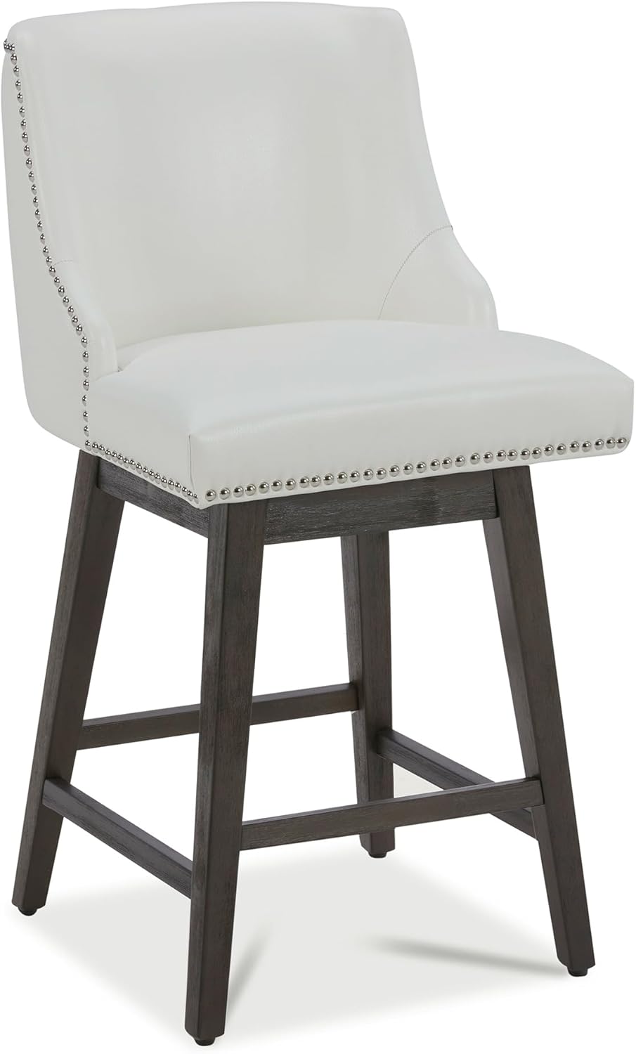 CHITA Counter Height Swivel Barstools, FSC Certified 26" H Seat Height Upholstered Bar Stools Set of 2, Faux Leather in Creamy Grey - Grand Goldman