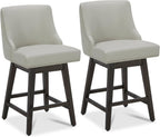 CHITA Counter Height Swivel Barstools, FSC Certified 26" H Seat Height Upholstered Bar Stools Set of 2, Faux Leather in Creamy Grey - Grand Goldman
