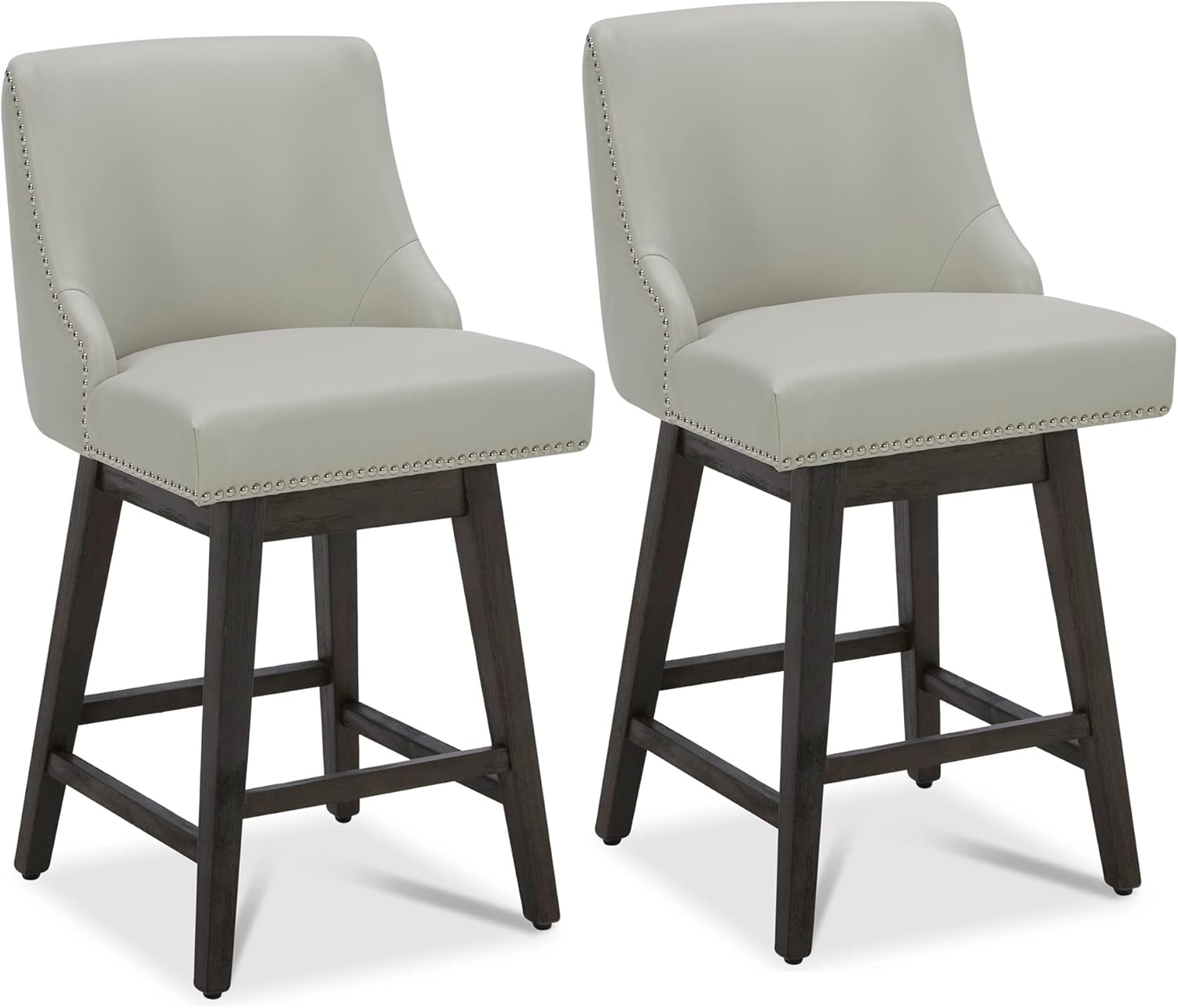 CHITA Counter Height Swivel Barstools, FSC Certified 26" H Seat Height Upholstered Bar Stools Set of 2, Faux Leather in Creamy Grey - Grand Goldman