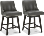 CHITA Counter Height Swivel Barstools, FSC Certified 26" H Seat Height Upholstered Bar Stools Set of 2, Faux Leather in Creamy Grey - Grand Goldman
