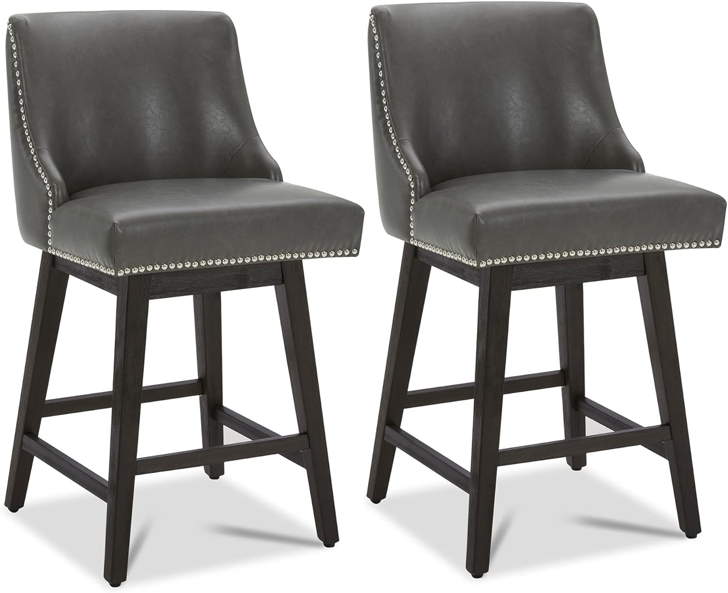 CHITA Counter Height Swivel Barstools, FSC Certified 26" H Seat Height Upholstered Bar Stools Set of 2, Faux Leather in Creamy Grey - Grand Goldman
