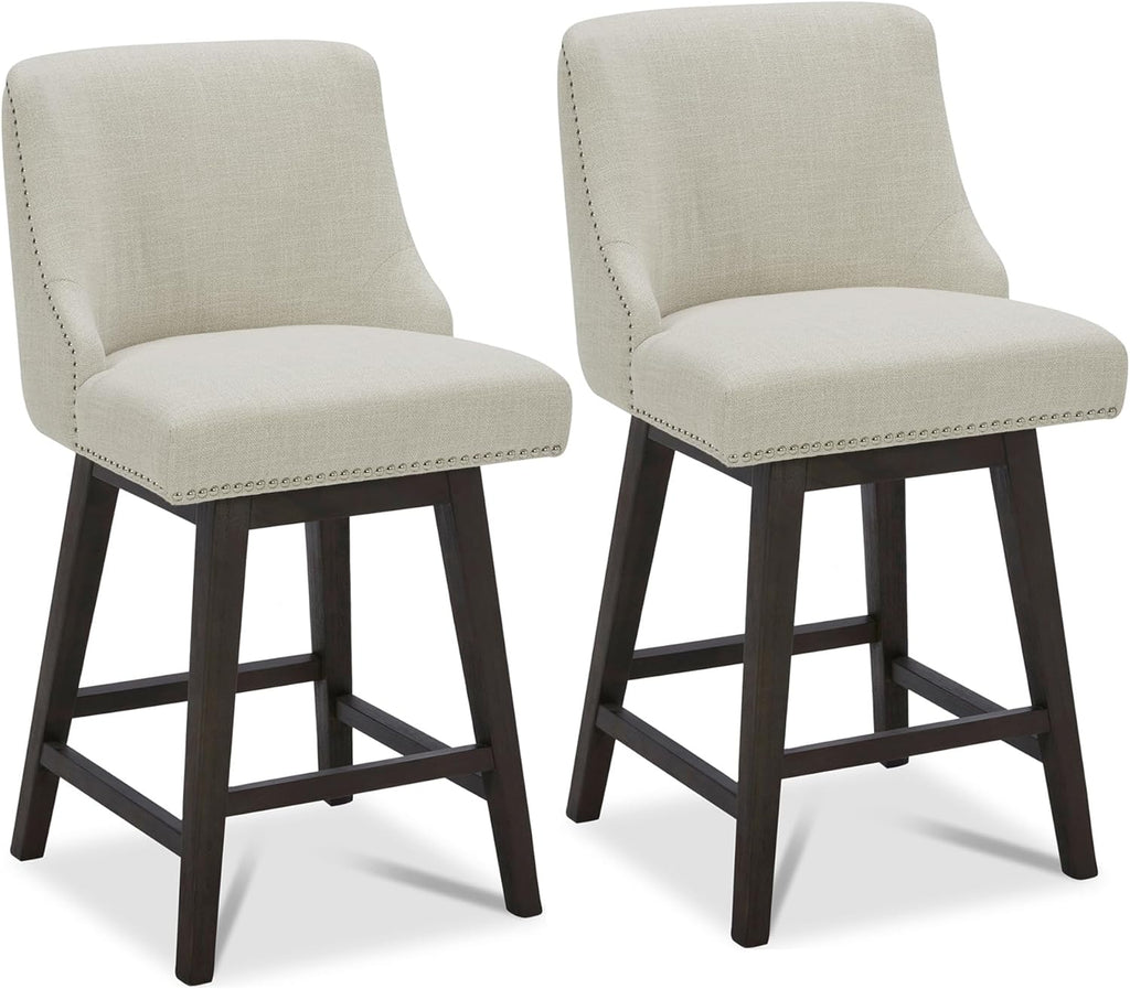CHITA Counter Height Swivel Barstools, FSC Certified 26" H Seat Height Upholstered Bar Stools Set of 2, Faux Leather in Creamy Grey - Grand Goldman