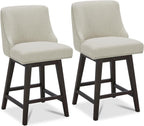 CHITA Counter Height Swivel Barstools, FSC Certified 26" H Seat Height Upholstered Bar Stools Set of 2, Faux Leather in Creamy Grey - Grand Goldman