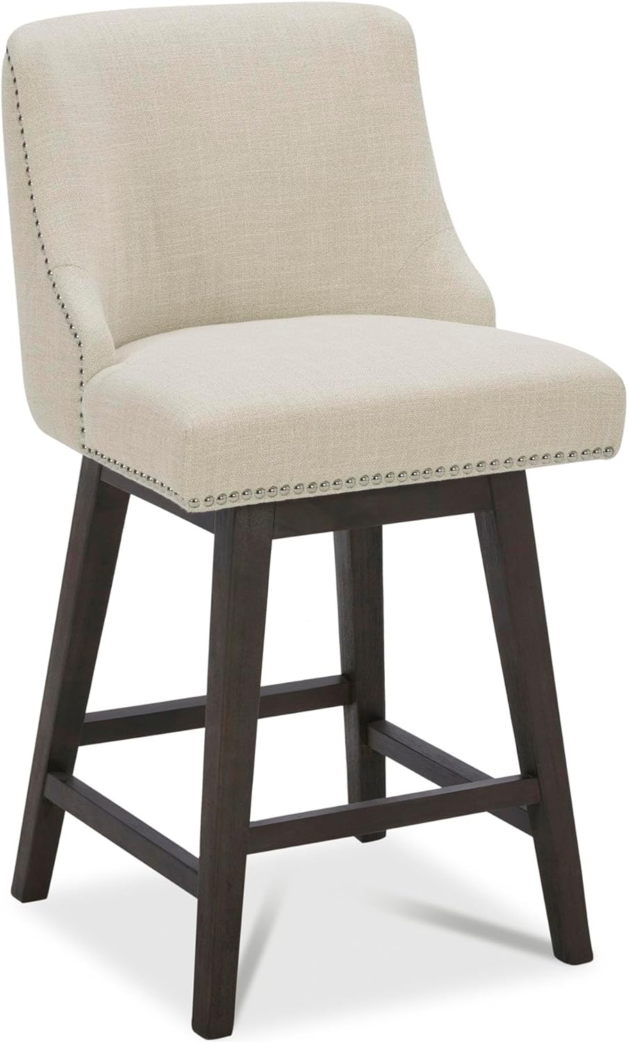 CHITA Counter Height Swivel Barstools, FSC Certified 26" H Seat Height Upholstered Bar Stools Set of 2, Faux Leather in Creamy Grey - Grand Goldman