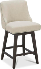 CHITA Counter Height Swivel Barstools, FSC Certified 26" H Seat Height Upholstered Bar Stools Set of 2, Faux Leather in Creamy Grey - Grand Goldman