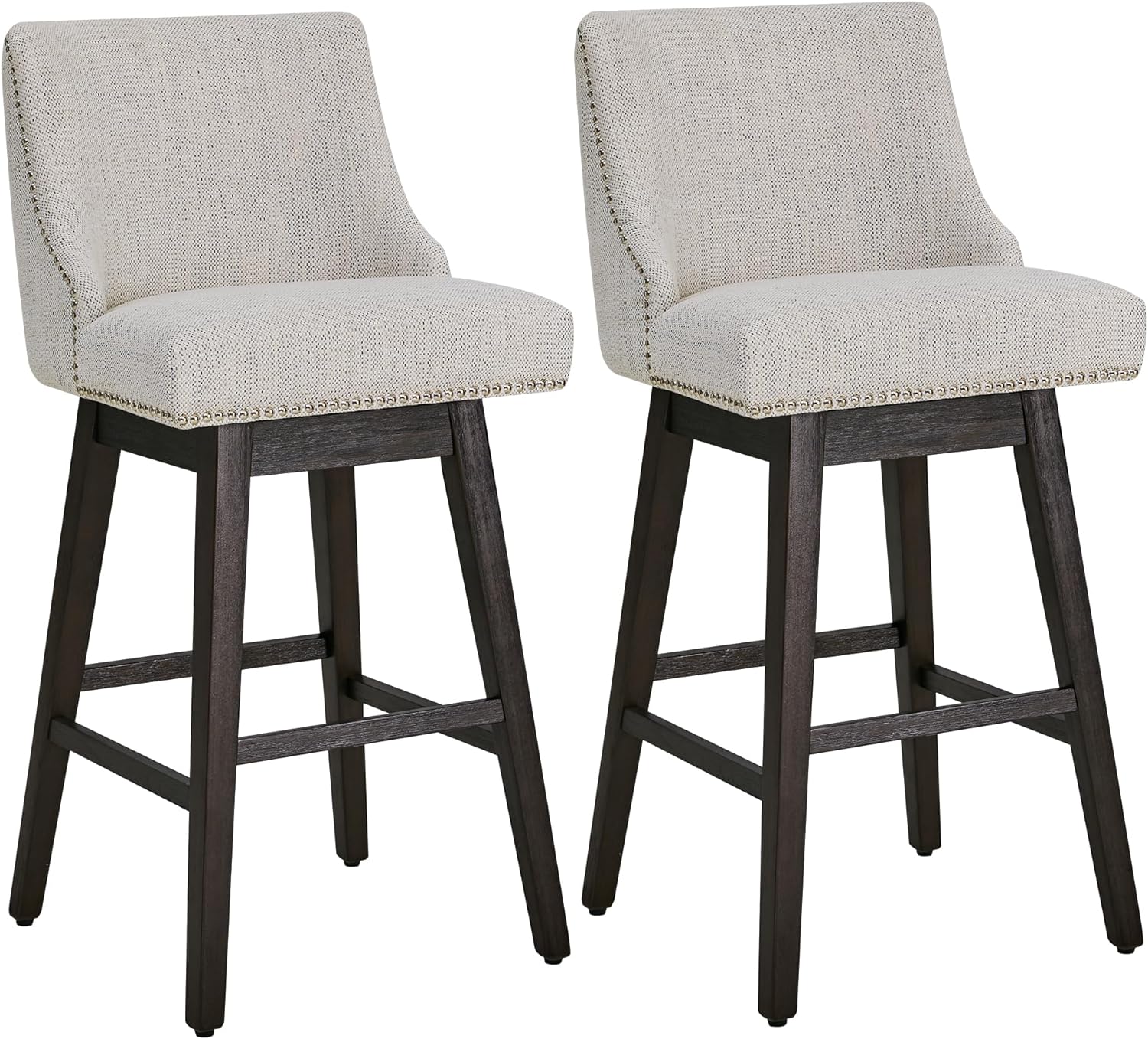 CHITA Counter Height Swivel Barstools, FSC Certified 26" H Seat Height Upholstered Bar Stools Set of 2, Faux Leather in Creamy Grey - Grand Goldman