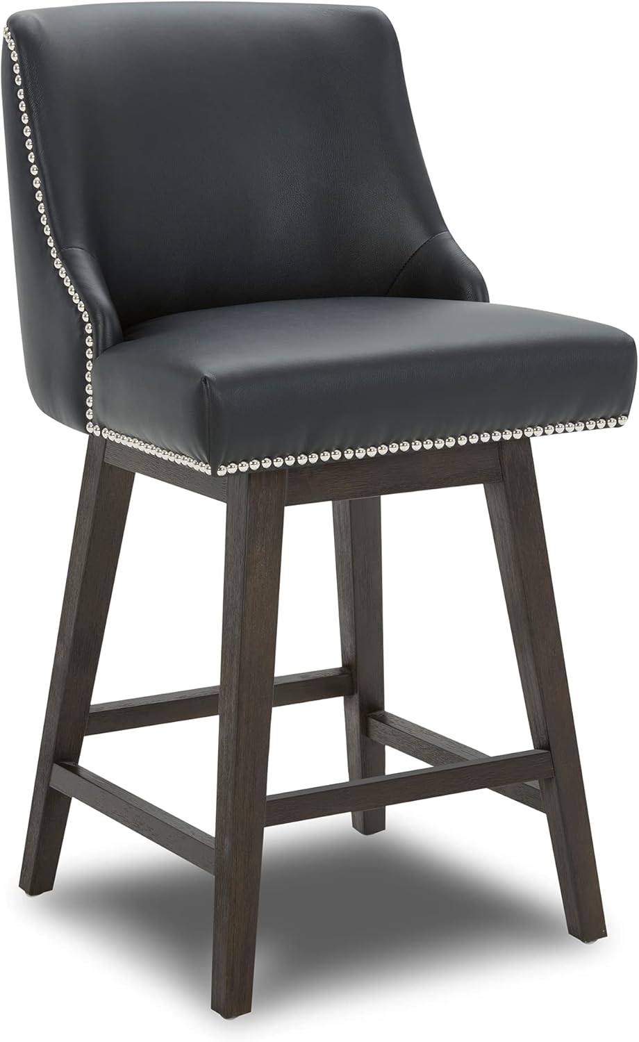 CHITA Counter Height Swivel Barstools, FSC Certified 26" H Seat Height Upholstered Bar Stools Set of 2, Faux Leather in Creamy Grey - Grand Goldman