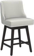 CHITA Counter Height Swivel Barstools, FSC Certified 26" H Seat Height Upholstered Bar Stools Set of 2, Faux Leather in Creamy Grey - Grand Goldman