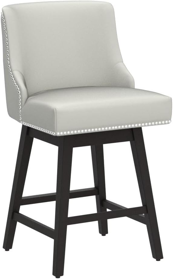 CHITA Counter Height Swivel Barstools, FSC Certified 26" H Seat Height Upholstered Bar Stools Set of 2, Faux Leather in Creamy Grey - Grand Goldman