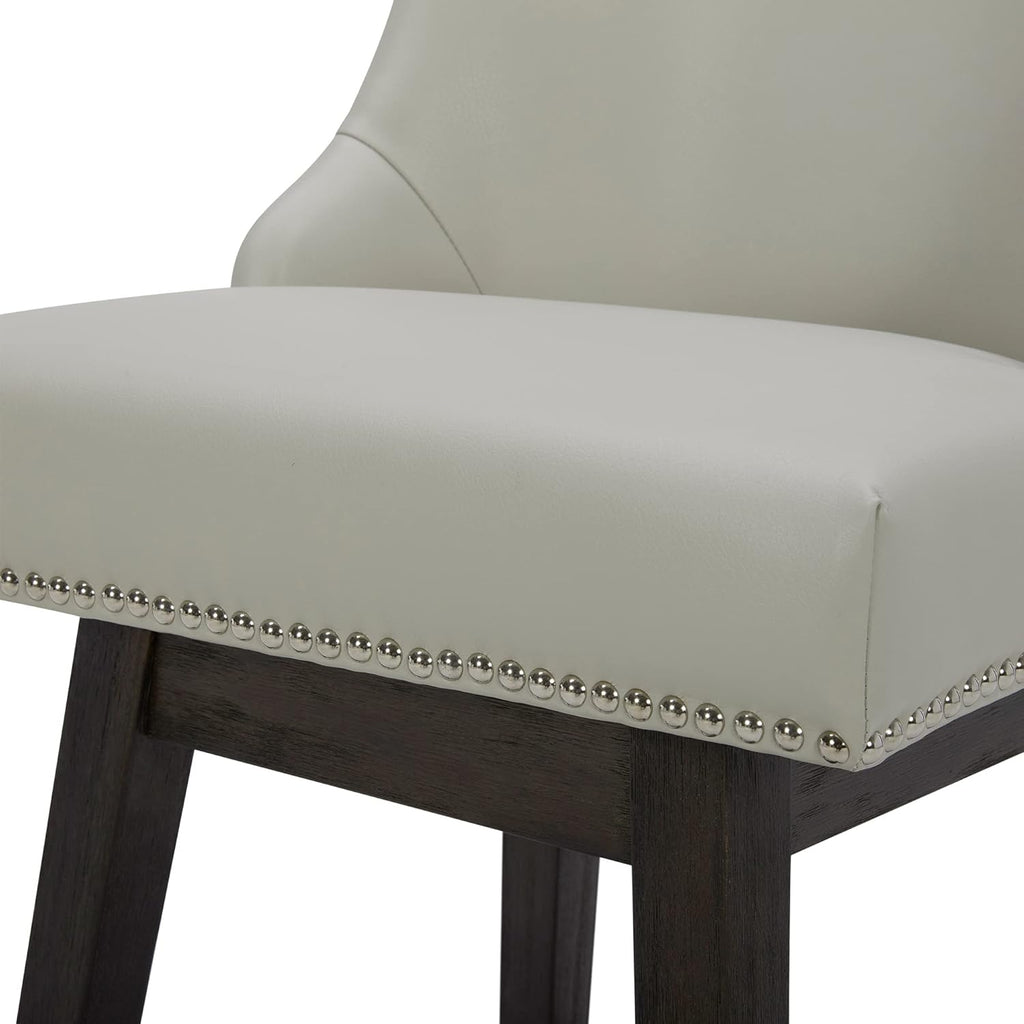 CHITA Counter Height Swivel Barstools, FSC Certified 26" H Seat Height Upholstered Bar Stools Set of 2, Faux Leather in Creamy Grey - Grand Goldman