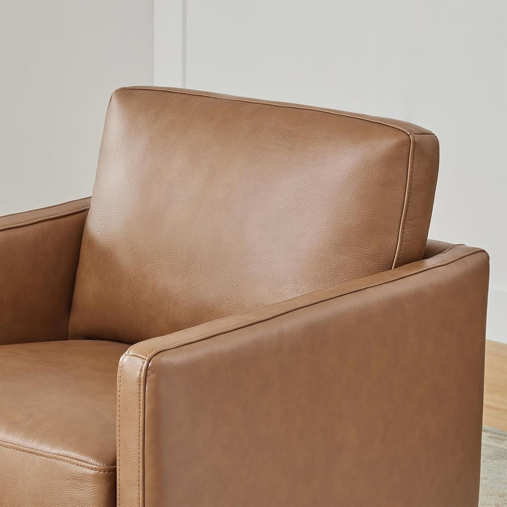CHITA Genuine Leather Swivel Accent Chair, FSC Certified Mid Century Modern Arm Chair for Living Room and Bedroom, Saddle - Grand Goldman