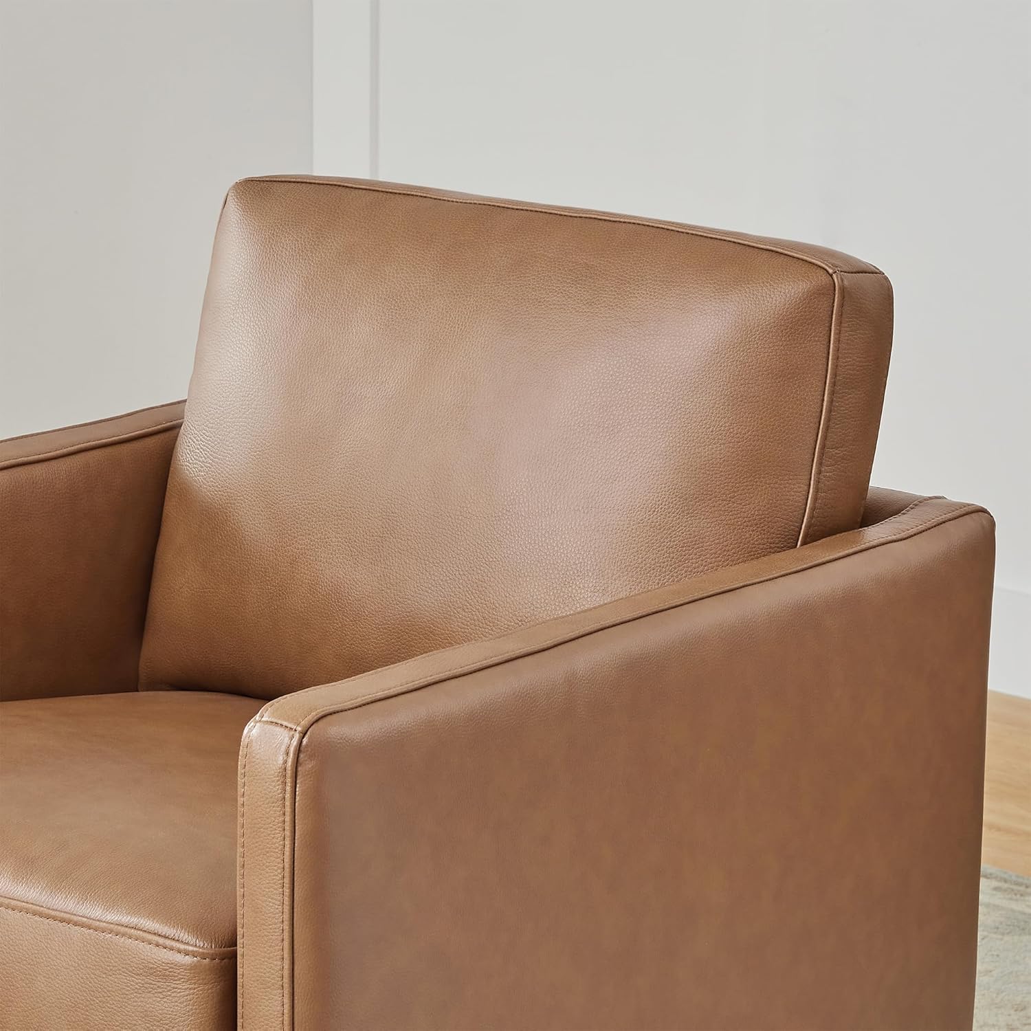 CHITA Genuine Leather Swivel Accent Chair, FSC Certified Mid Century Modern Arm Chair for Living Room and Bedroom, Saddle - Grand Goldman