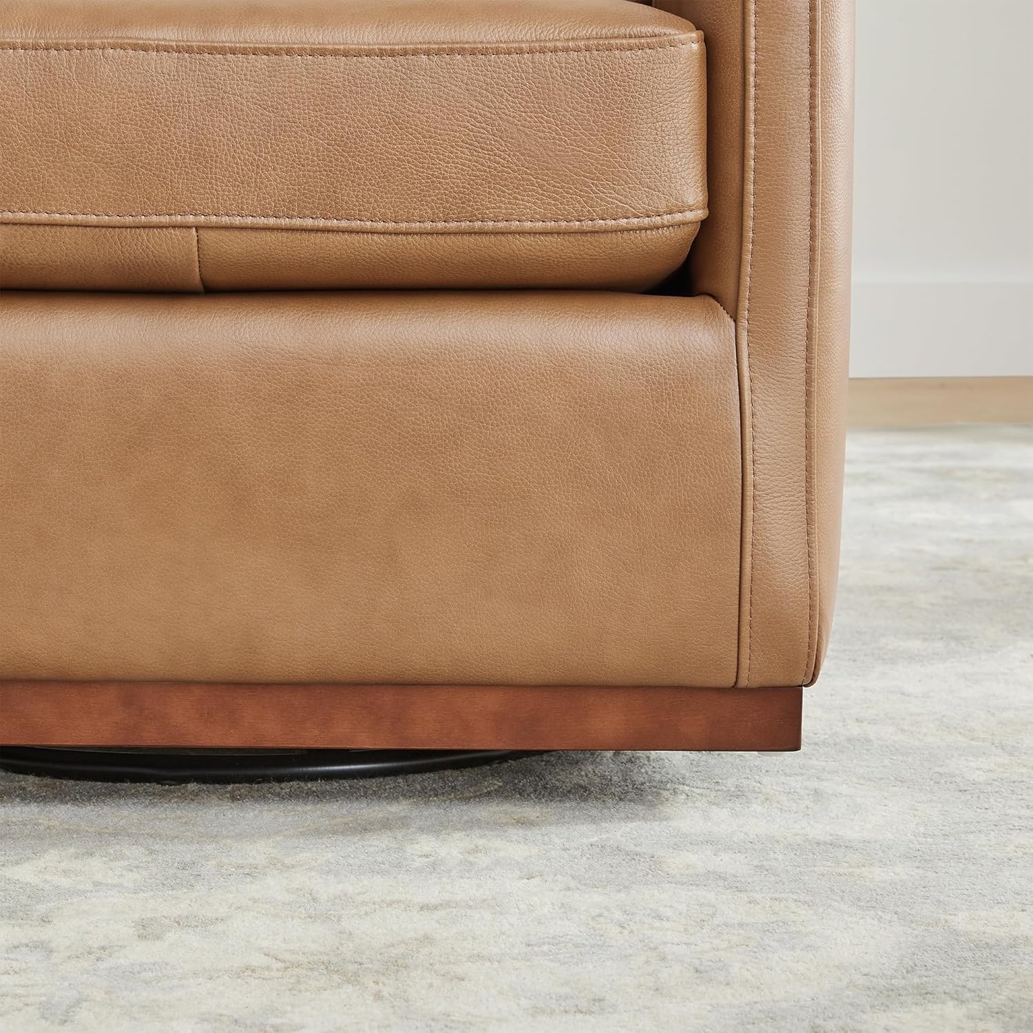 CHITA Genuine Leather Swivel Accent Chair, FSC Certified Mid Century Modern Arm Chair for Living Room and Bedroom, Saddle - Grand Goldman