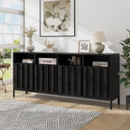 COCO DESIGN 70" Large Buffet Sideboard Cabinet with Fluted Panel Doors, Storage Cabinet with Power Strip and Adjustable Shelves, Modern Farmhouse Accent Console Credenza for Living Room, Black - Grand Goldman
