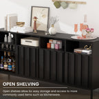 COCO DESIGN 70" Large Buffet Sideboard Cabinet with Fluted Panel Doors, Storage Cabinet with Power Strip and Adjustable Shelves, Modern Farmhouse Accent Console Credenza for Living Room, Black - Grand Goldman