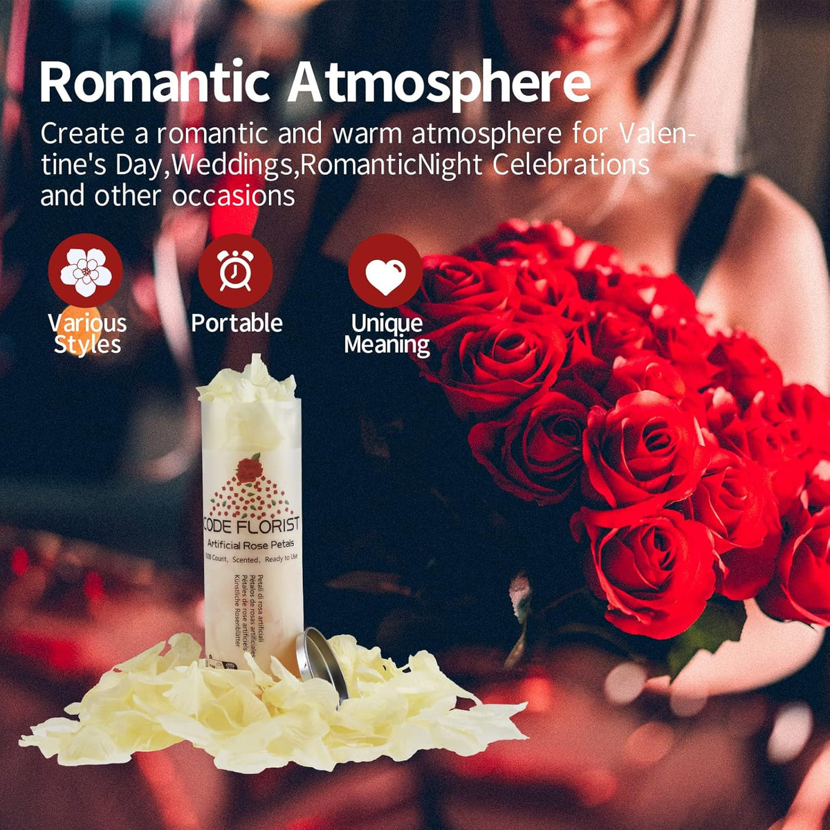 CODE FLORIST 2200 PCS Dark-Red Silk Rose Petals for Valentine's Day,Romantic Night,Wedding,Proposal Anniversary Flower Decorations - Grand Goldman