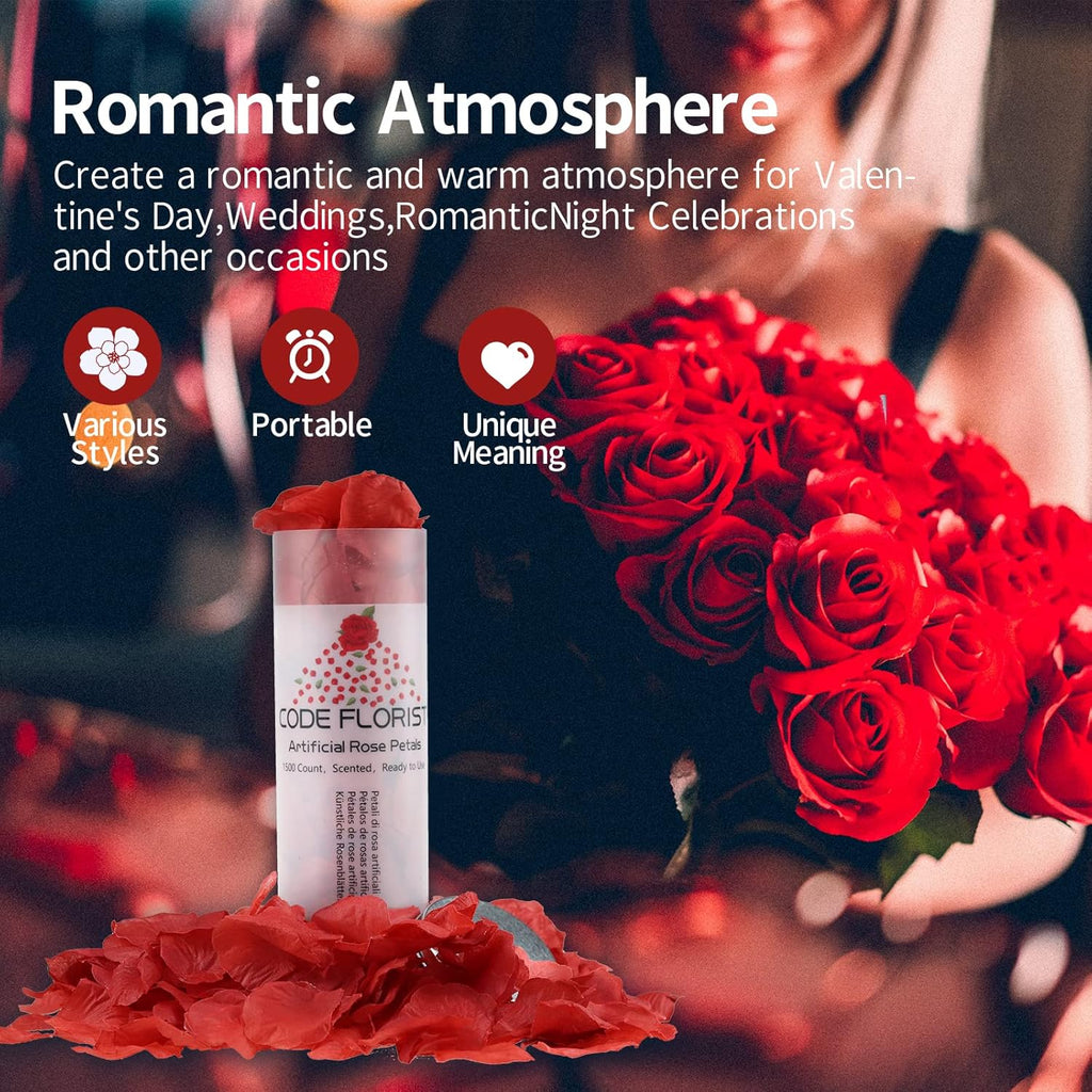 CODE FLORIST 2200 PCS Dark-Red Silk Rose Petals for Valentine's Day,Romantic Night,Wedding,Proposal Anniversary Flower Decorations - Grand Goldman