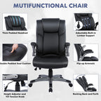 COLAMY High Back Executive Office Chair- Ergonomic Home Computer Desk Leather Chair with Padded Flip-up Arms, Adjustable Tilt Lock, Swivel Rolling Chair for Adult Working Study-Black - Grand Goldman