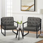 COLAMY Mid Century Modern Accent Chair Set of 2, Comfy Living Room Chair, Black Leather Accent Chair, Faux Leather Reception Armchair with Metal Legs for Living Room Bedroom Reception Office, Black - Grand Goldman